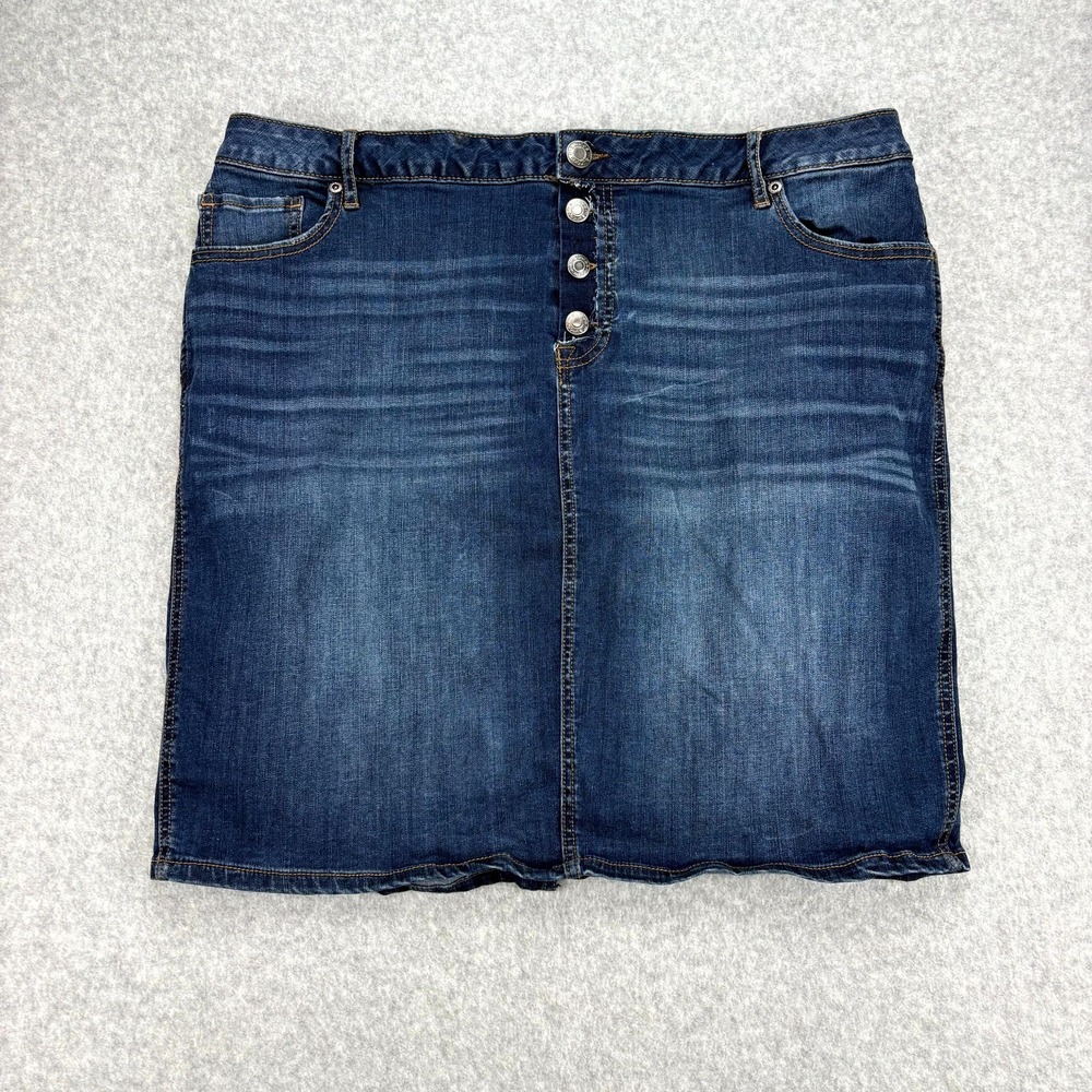 Maurices Skirt Womens 18W Plus Blue Denim Dark Wash Stretch Classic Button Front